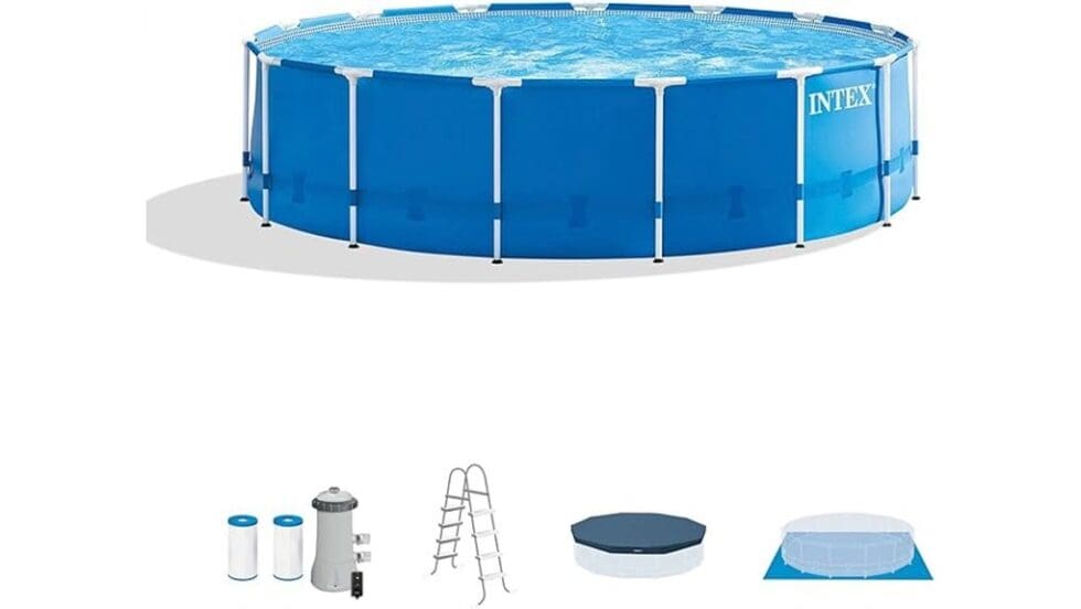 Intex 15 Foot X 48 Inch Round Metal Frame Above Ground Swimming Pool ...