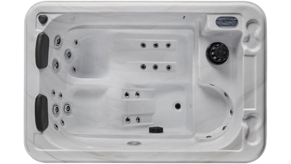 compact two person rectangular hot tub