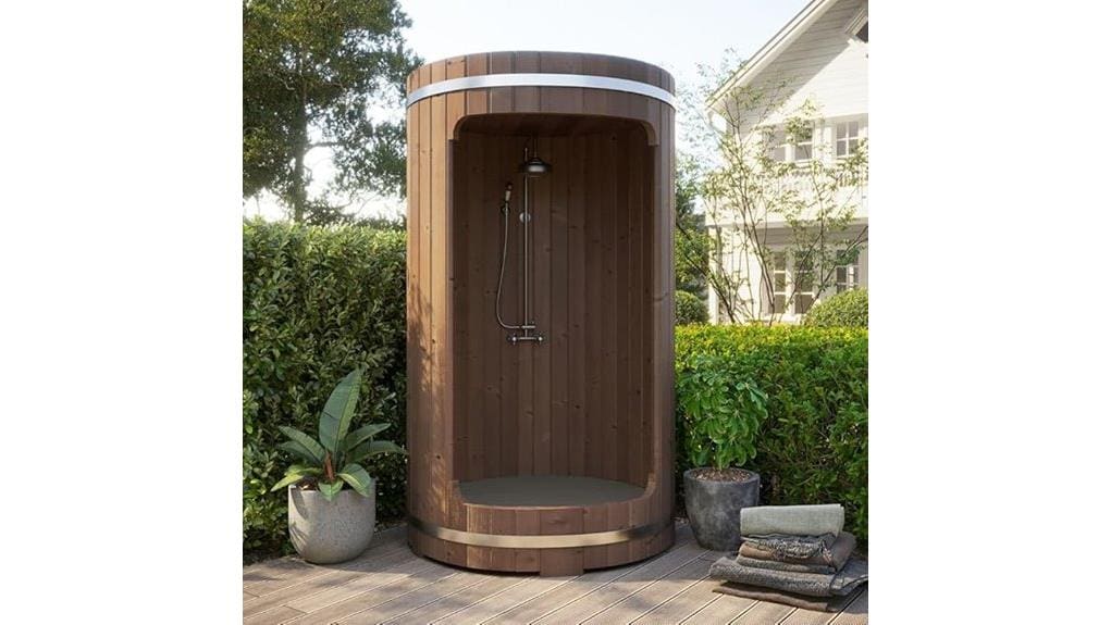 rustic rainwater powered outdoor shower